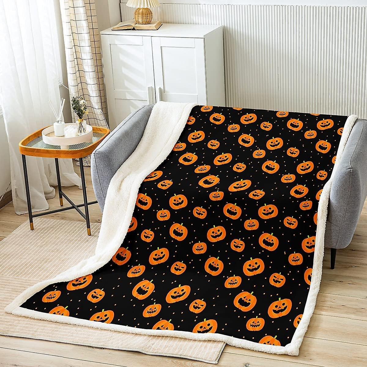 Kerota D Pumpkin Lantern Sherpa Blanket Happy Halloween Fleece Throw Blanket for Kids Boys Girls Galaxy Pumpkin Fuzzy Blanket for Sofa Bed Novelty ...