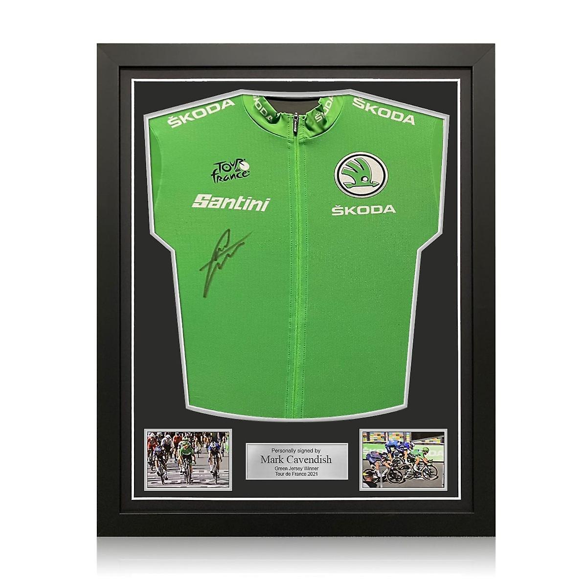 Exclusive Memorabilia Mark Cavendish Signed Tour De France Green Jersey. Standard Frame