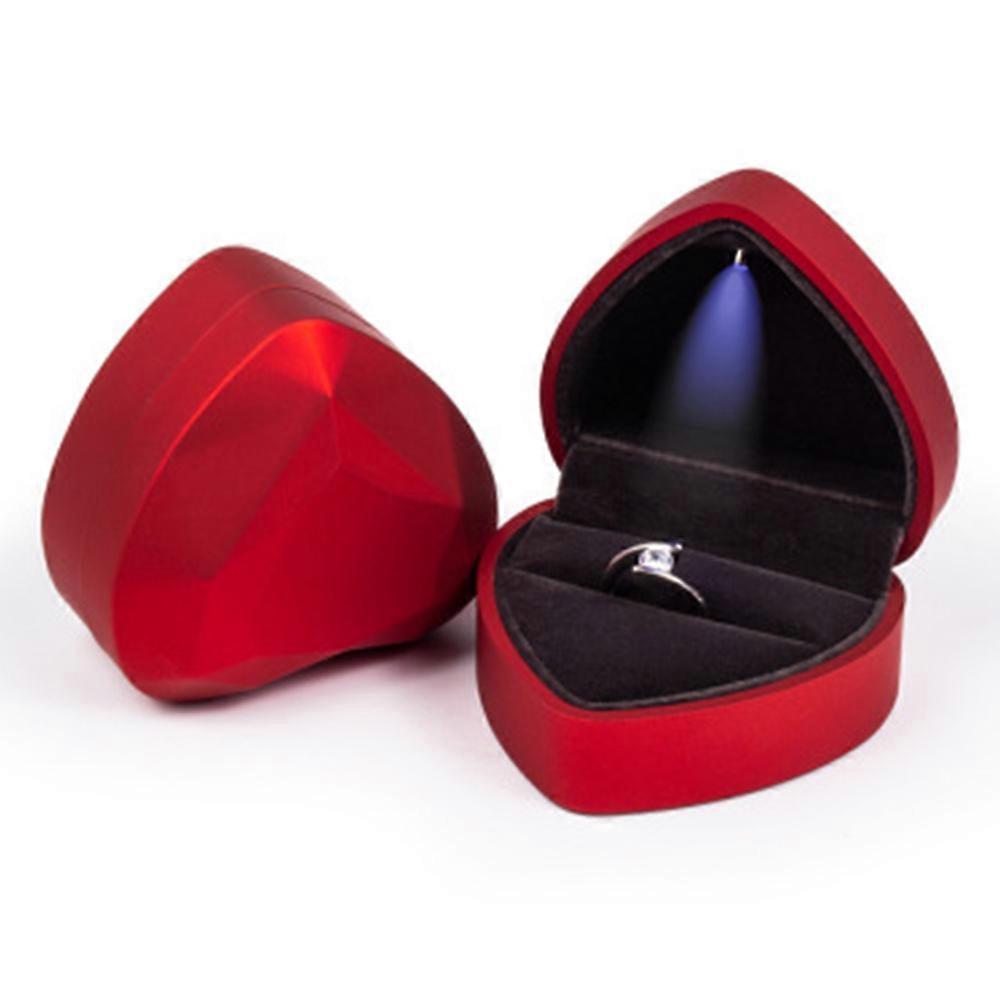 Heyone LED Ring Box Heart Shape Velvet Holder Box with Light for Engagement-Red