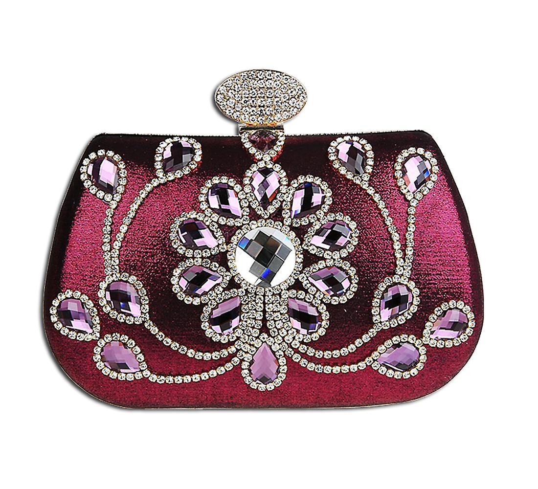 Keluosi Crystal Flower Clutch Bag Evening Wedding Party Handbag Purple