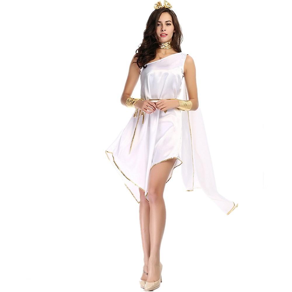 Bhtv Halloween Roman Princess Outfit Women Roman Toga Robe Greek Goddess  White Loose Irregular Fancy Dress One Size