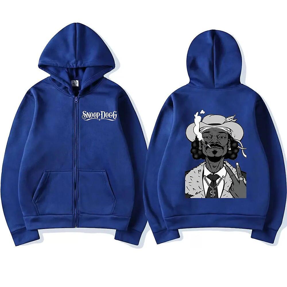 Eccpp Rapper Snoop Dogg Graphic Zipper Hoodie Men's Hip Hop Retro Zip Up Jacket Hooded Unisex Oversized Cardigan Sweatshirt Streetwear Blue L