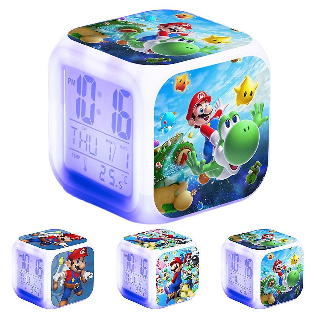 Sevenday Super Mario Bro Digital Alarm Clock 7-color Changing Night Light Bedside Clock Ornament Home Decor Kids Toy Gifts C