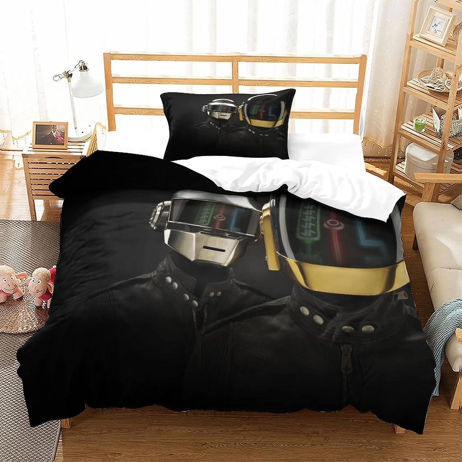 Kerota Daft Punk for Electronica Bedding Set with Pillowcases,Music Duvet Cover with Zipper Closure,Mic King220x240cm