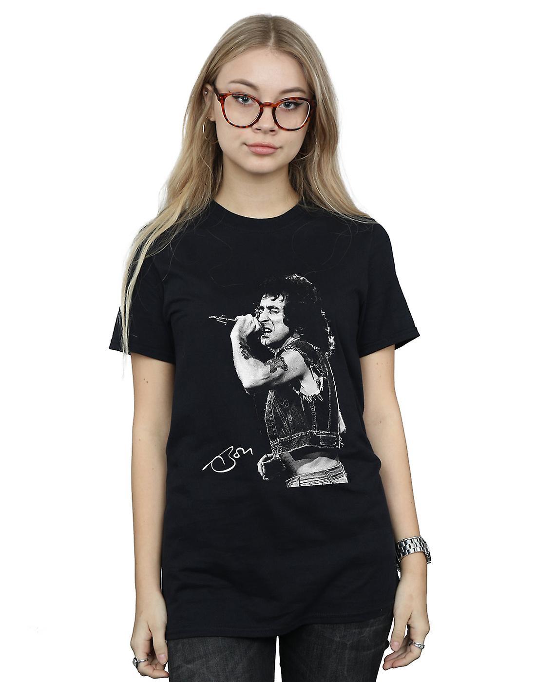 Absolute Cult Bon Scott Women's Signed Photo Boyfriend Fit T-Shirt Black Large