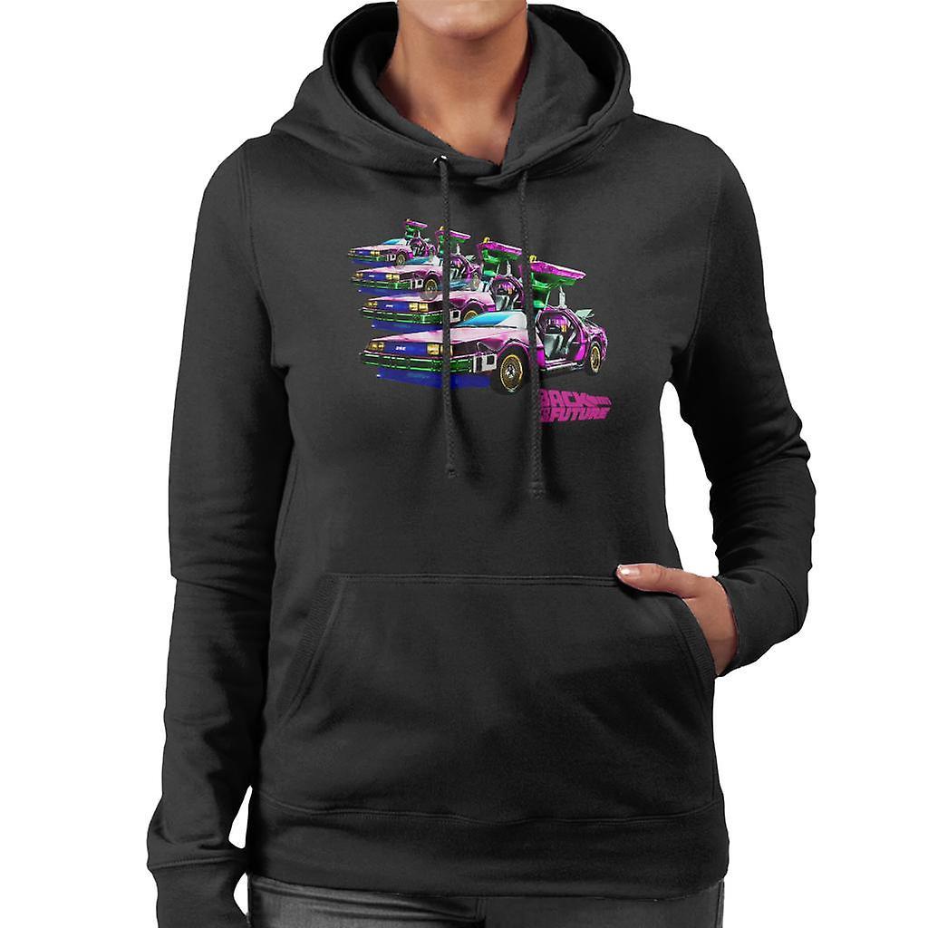 Back to the Future Delorean Mirrored Women's Hooded Sweatshirt Black XX-Large