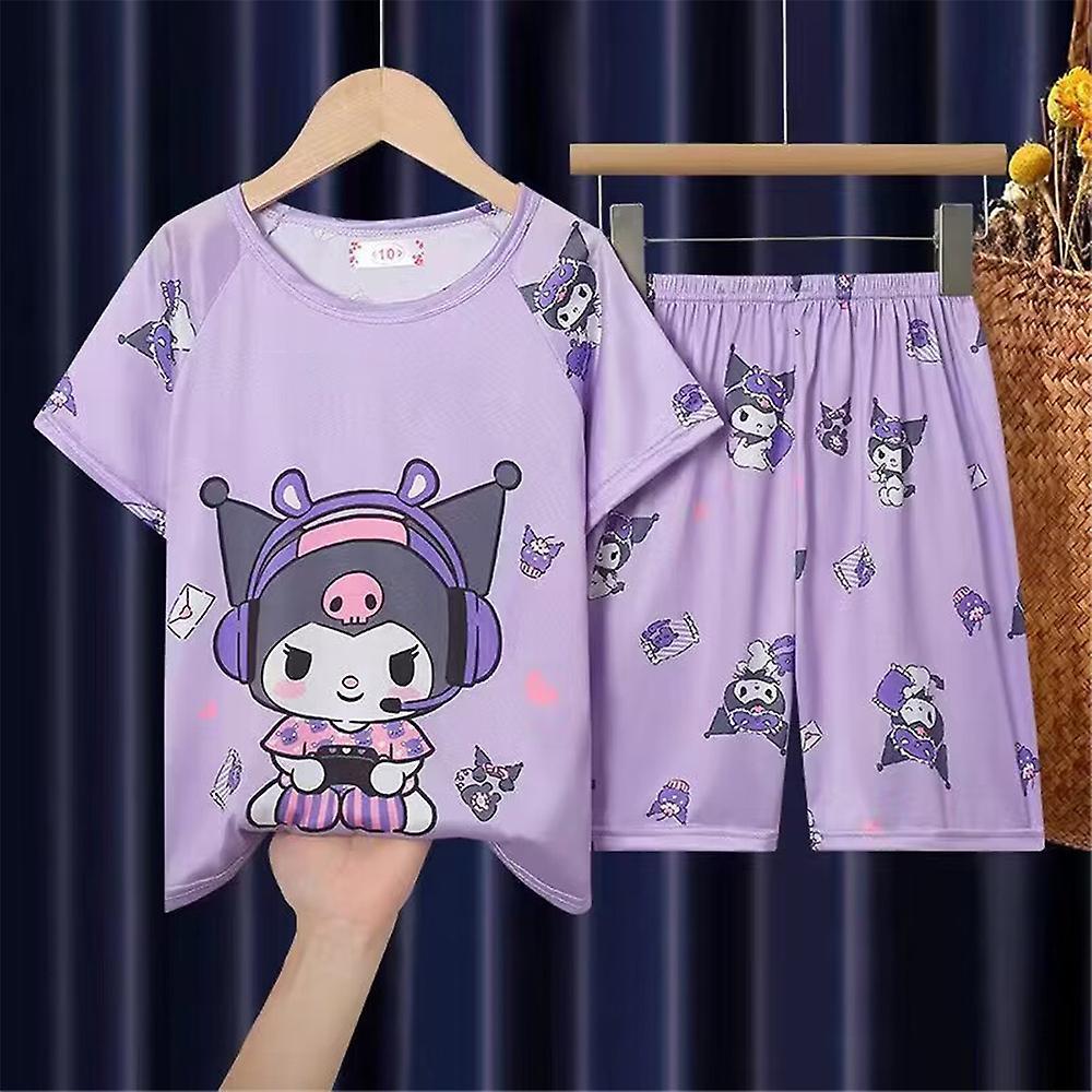 Waytogo Sanrio Cute Cartoon Character Kids Girls Pajamas Set Short Sleeve Tops Shorts Sleepwear Nightwear Loungewear A 9-12 Years