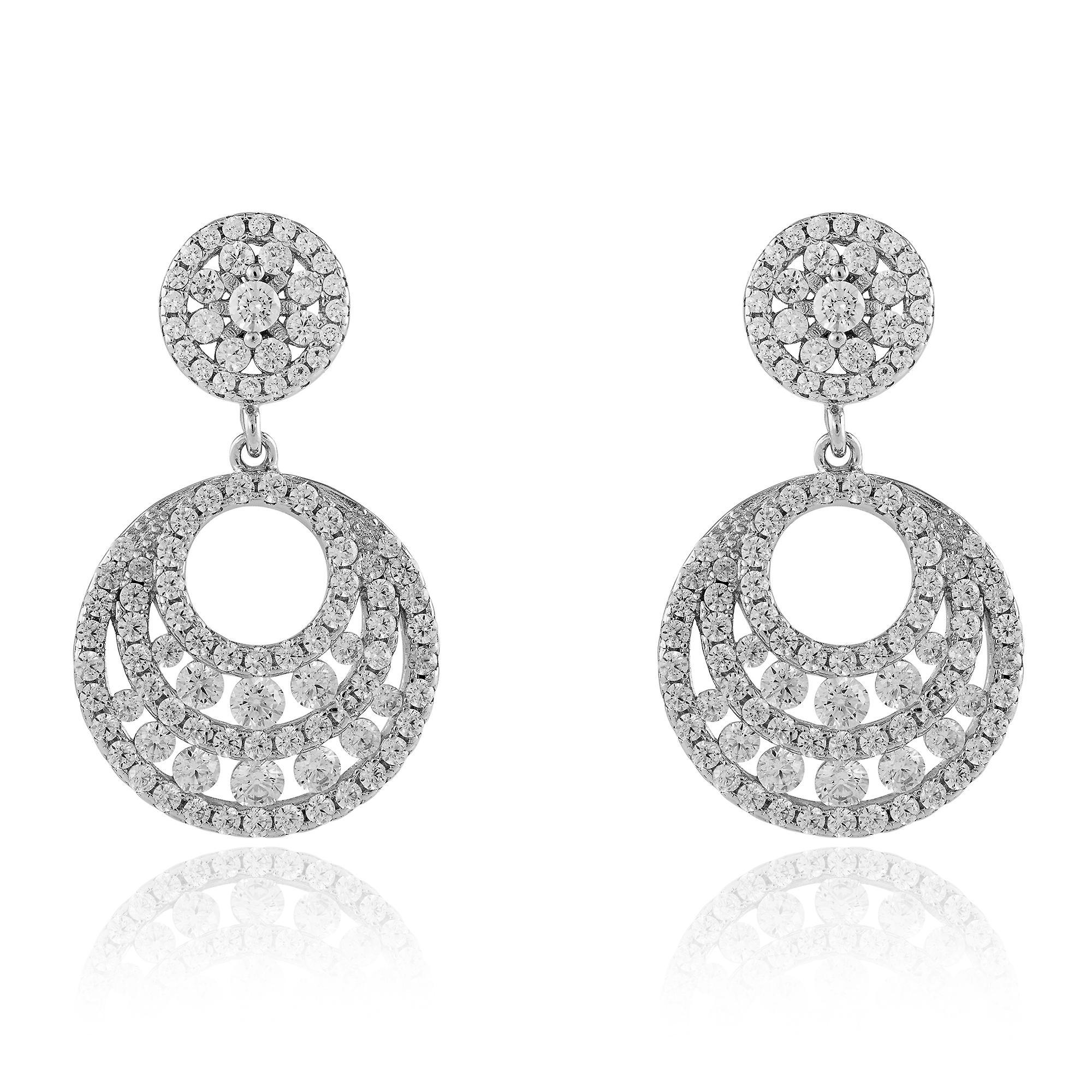 Sterling Silver  CZ Layered Halo Eternity Drop Earrings 28mm - JACOBJE025