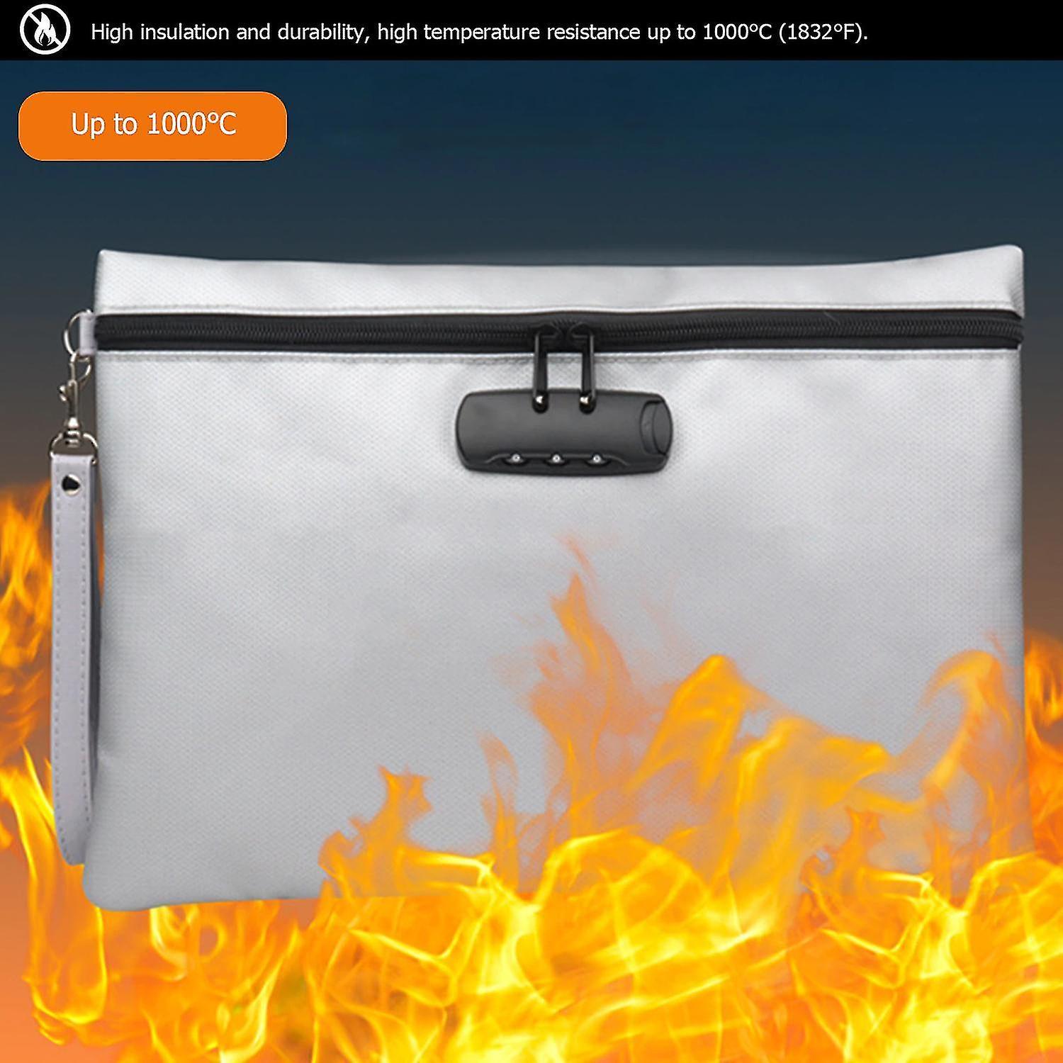 Ssylune Fireproof Document Bag Waterproof Money Bags Fire Safe Storage Pouch With Combination Lock Cash File