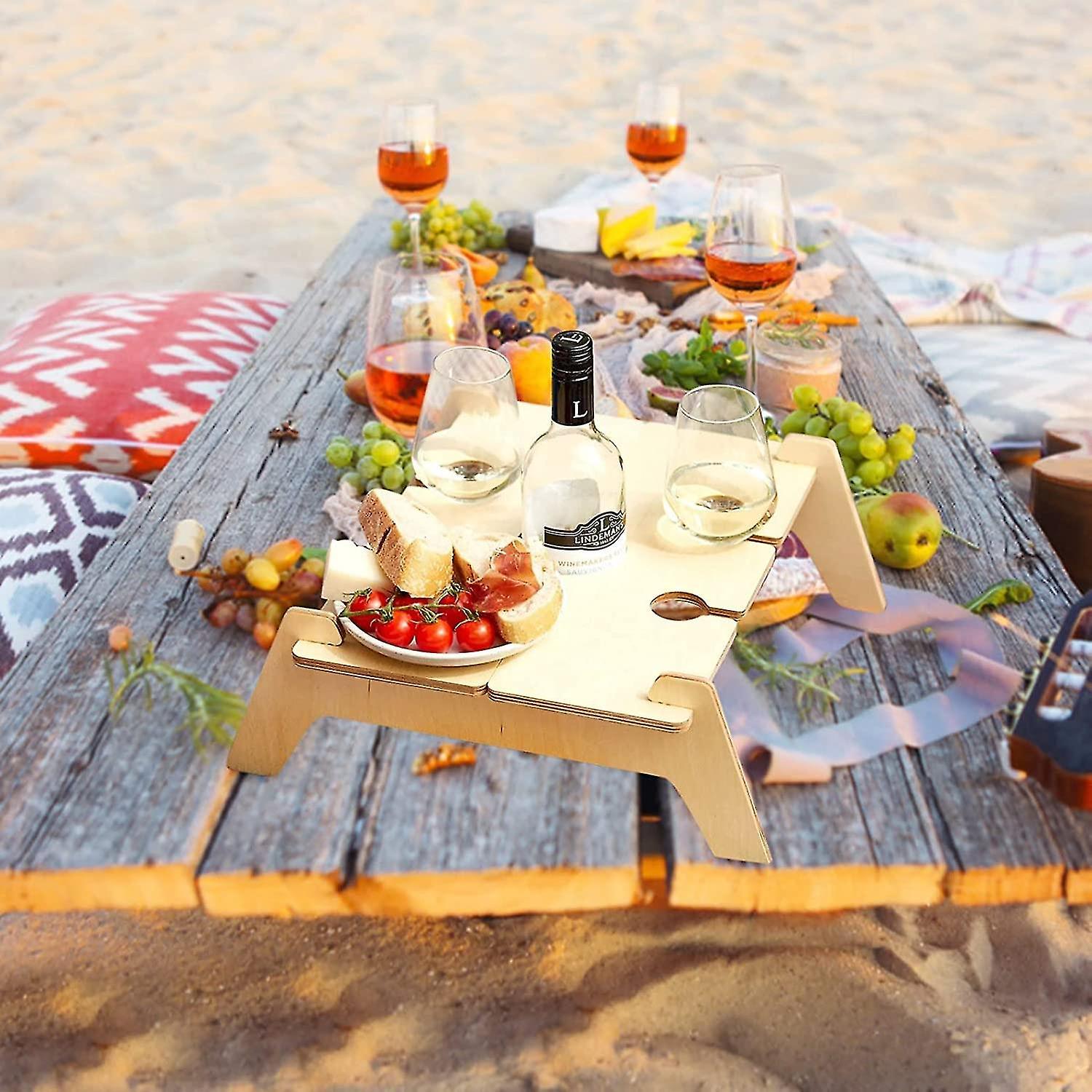 Tianzun Portable Wooden Outdoor Picnic Wine Table, Foldable Table Small Folding Table Beach Table Mini Wine Table Outdoor