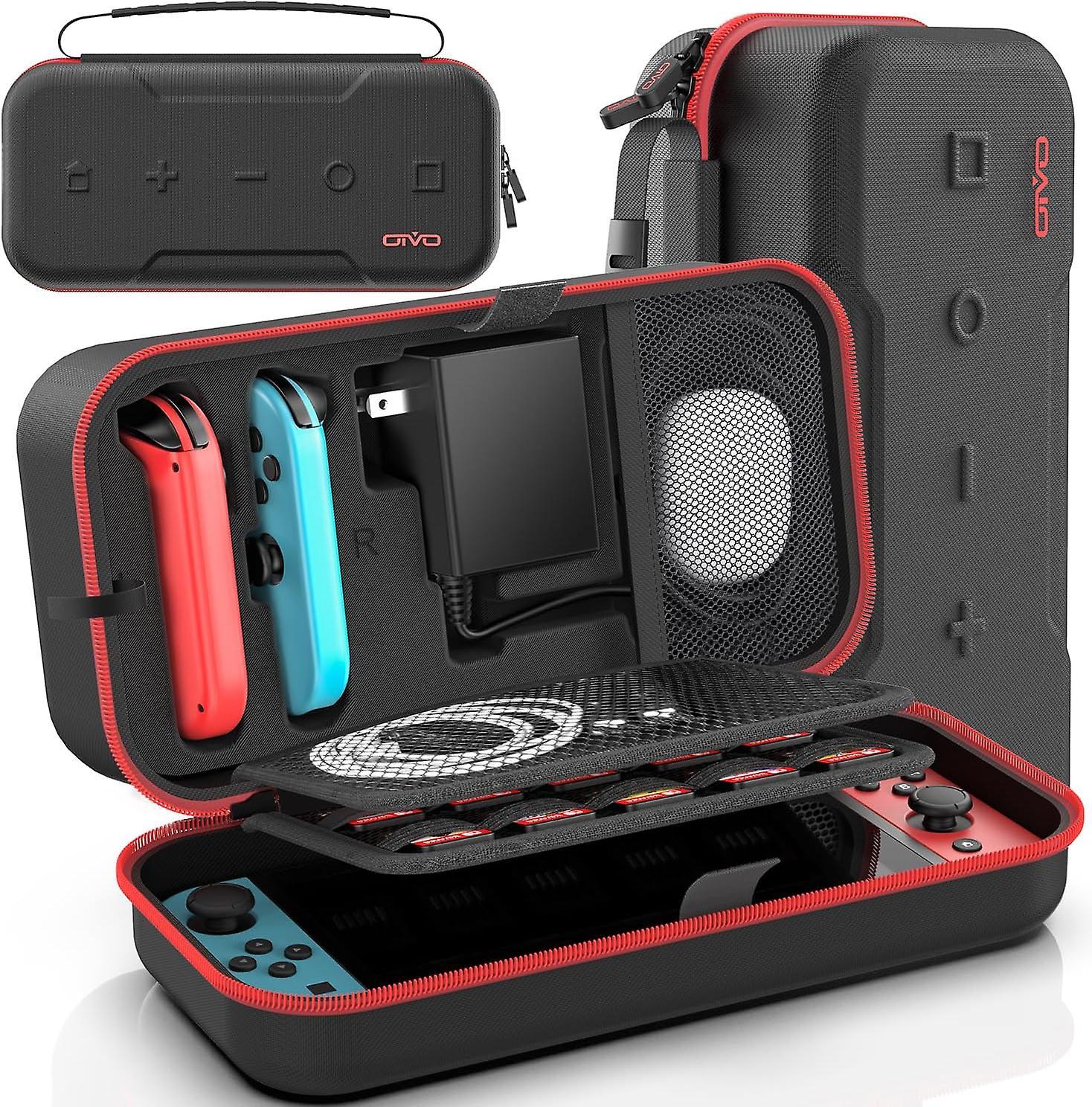 Heytea Switch OLED Carrying Case Compatible with Switch & Switch OLED, Portable Switch Travel Carry Case Fit for Joy-Pap and Adapter 20 Games, Red