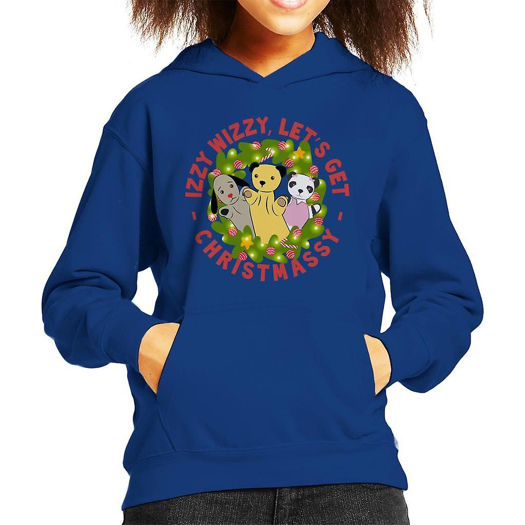 Sooty Christmas Illuminated Wreath Izzy Wizzy Lets Get Chrismassy Kid's Hooded Sweatshirt Royal Blue X-Small (3-4 yrs)