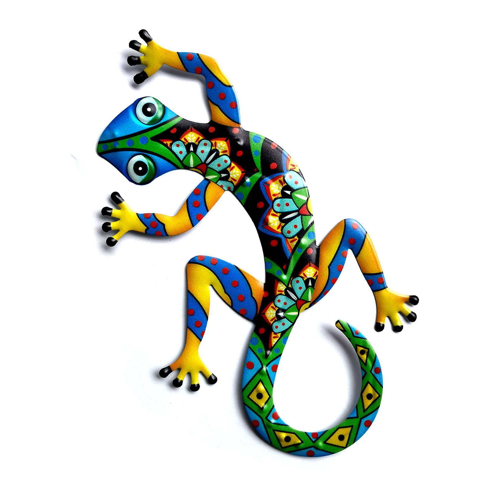 Unbrand 3D Metal-Gecko Wall Hanging Decor Colorful Wrought Iron Lizard Sculpture Artwork Green