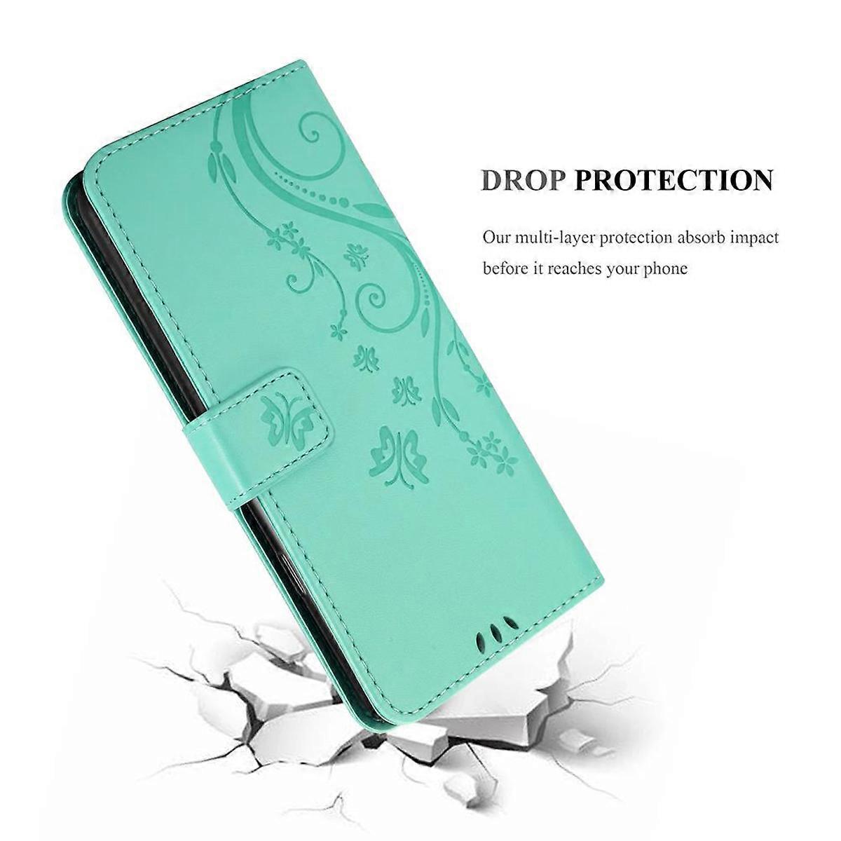 Samsung Galaxy A9 2018 Protective Case - with Floral Pattern and Card Slot FLORAL TURQUOISE