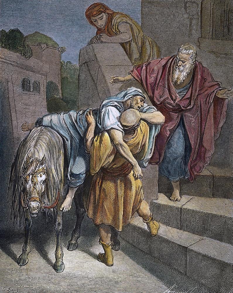 Posterazzi Dore: Good Samaritan. /Narrival Of The Good Samaritan At The Inn (Luke 10:34). Color Wood Engraving After Gustave Dor_. Poster 18 x 24