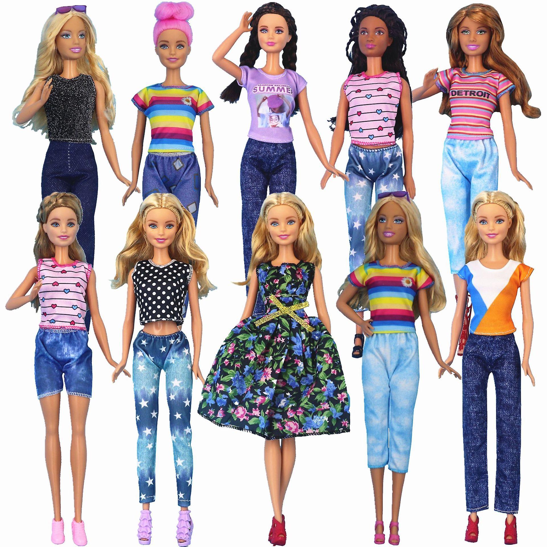 Phwj Clothes For Barbie,10pcs Barbie Doll Clothes Includes (top + Pants)