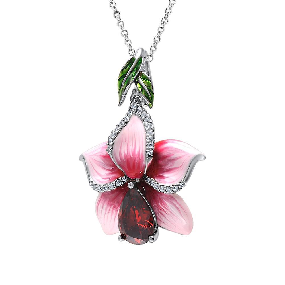 Yirepny Women Faux Ruby Inlaid Flower Pendant Chain Necklace Earrings Ring Jewelry Gift