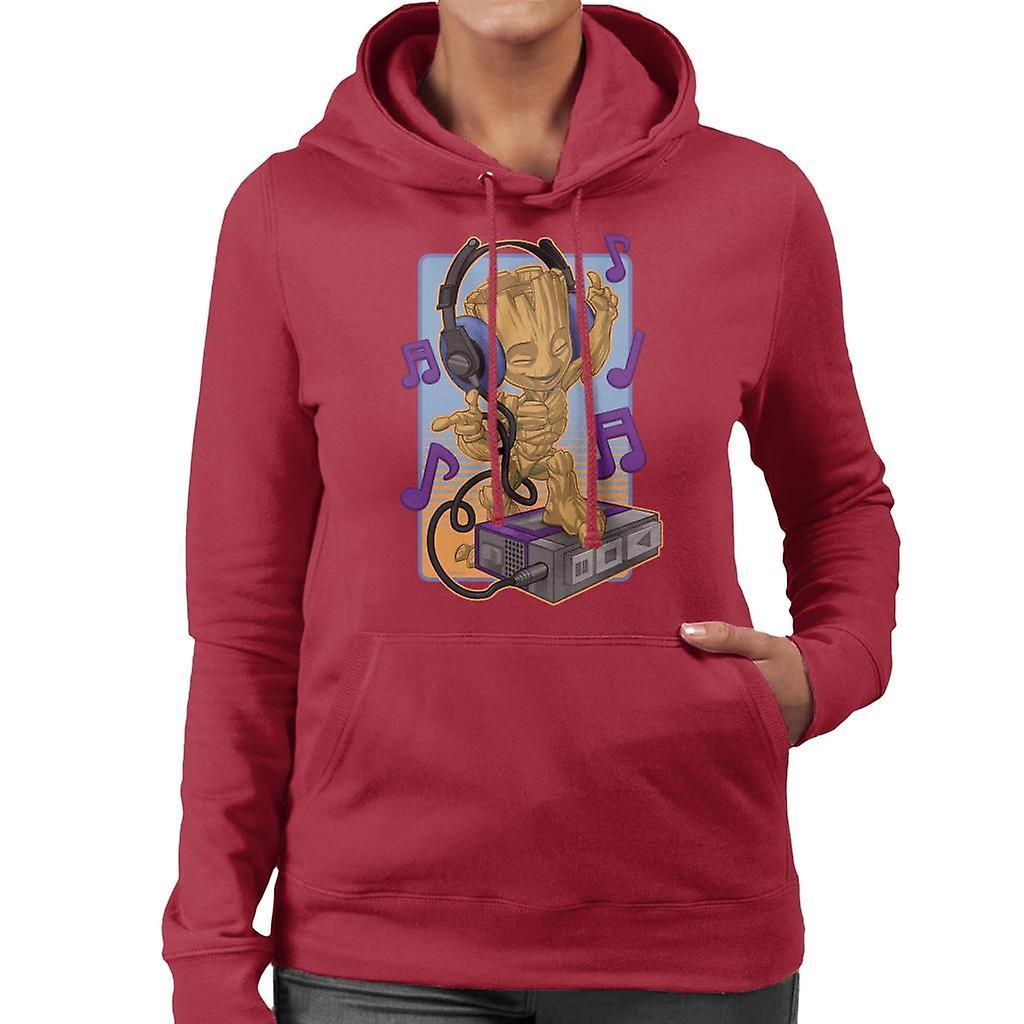 Marvel Guardians Of The Galaxy Groot Listening To Music Women's Hooded Sweatshirt Cherry Red X-Large