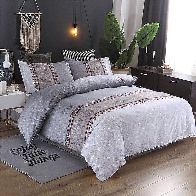 Slowmoose Simple Luxury Jacquard Floral Printed Bed Linen Duvet Cover Set Gray Double 3pcs 200x200