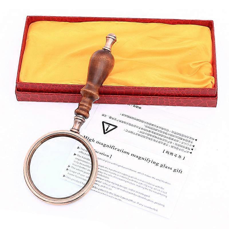 Sztxj Magnifying Glass,10X Antique Copper Handheld with Wooden Handle and Real Glass,Best Reading Magnifier for Elderly,Macular Degeneration