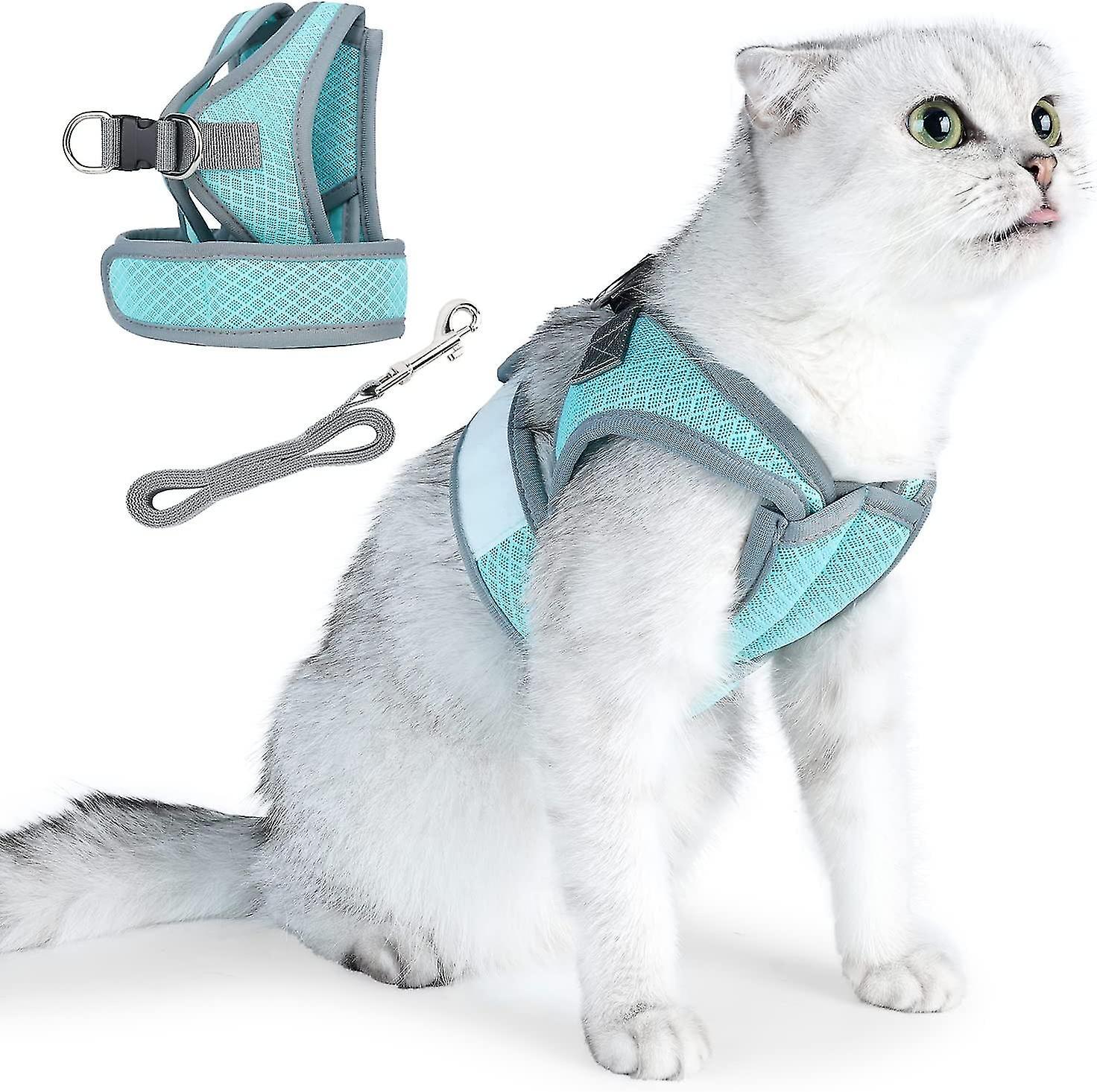 Tianzun Neck Free Cat Harness And Leash Set For Outdoor Walking, Escape Proof Adjustable Kitten Vest Harness With Breathable Mesh Blue S