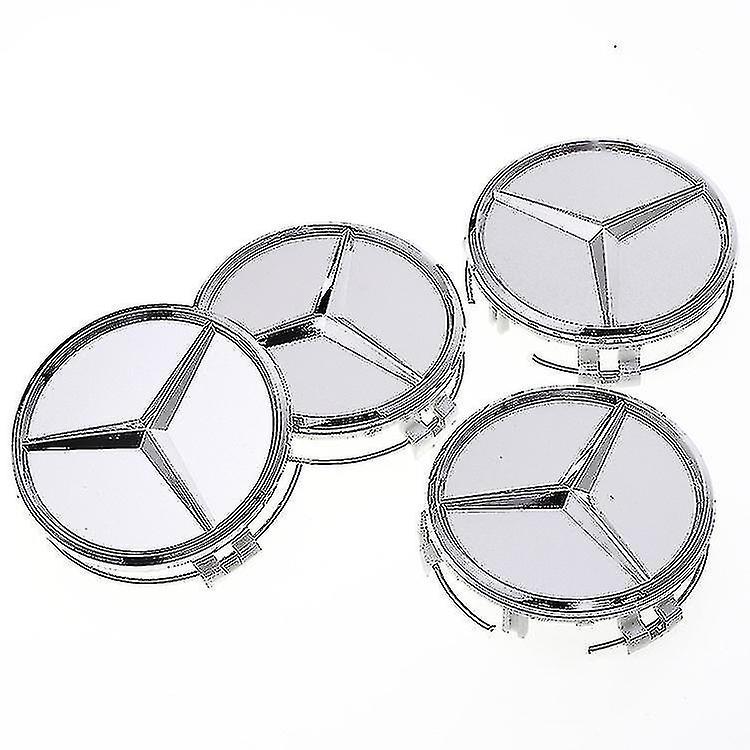 Cryin 4pcs 75mm Wheel Center Caps Fit For Mercedes Benz Emblem Logo Wheel Rim Hubsilver