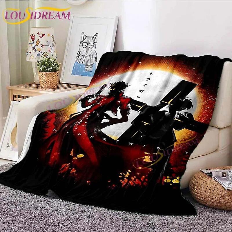 Begleri Trigun Flannel Blankets Anime Blankets Vash The Stampede Throw Blanket For Sofa Livingroom Hiking Picnic Blanket Vintage Gift 19 75x90cm