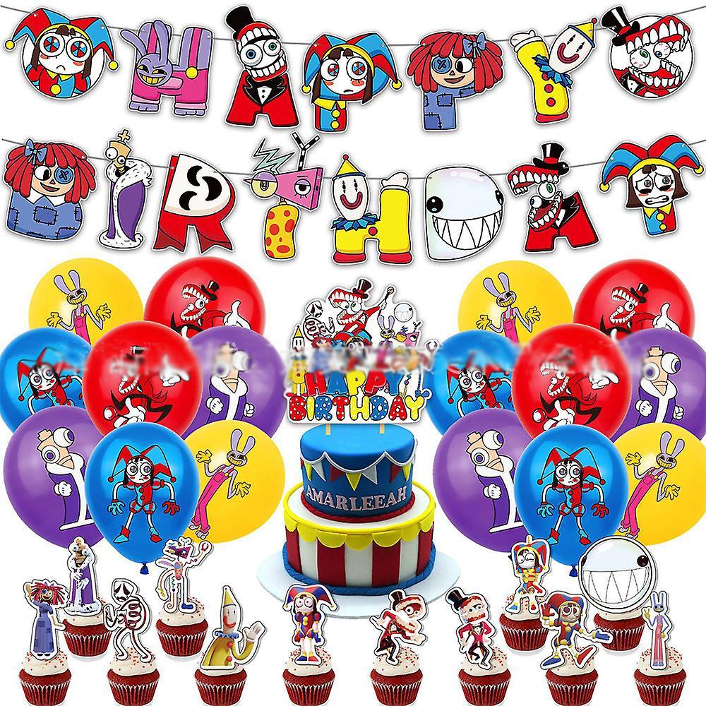 Bestdaily The Amazing Digital Circus Birthday Supplies Kits Happy Birthday Banner, Balloons, Cake Toppers Adults Kids Unisex Party Decorations