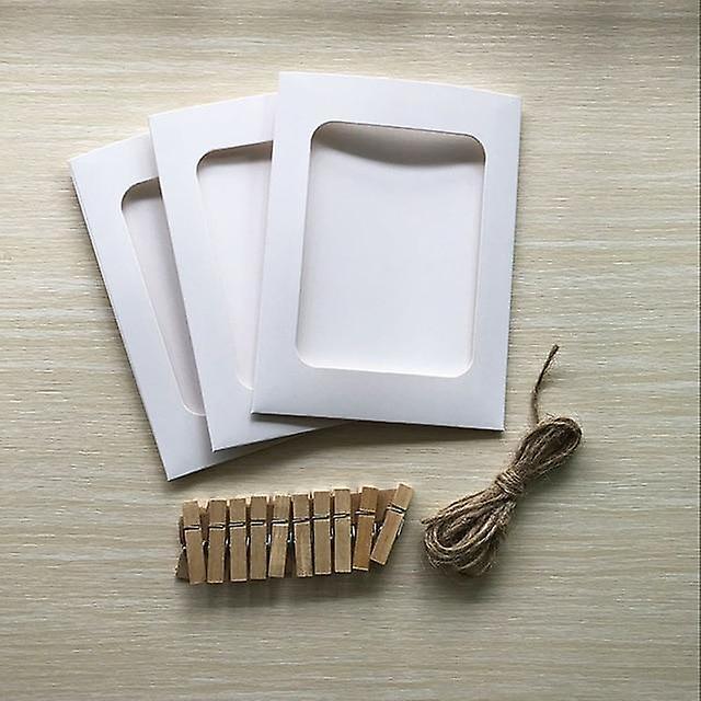 Slowmoose Paper Frame With Clips And 2m Rope - 6 Inch Wall Photo Frame Diy Hanging 10.2cm15.2cm / 10pcs white