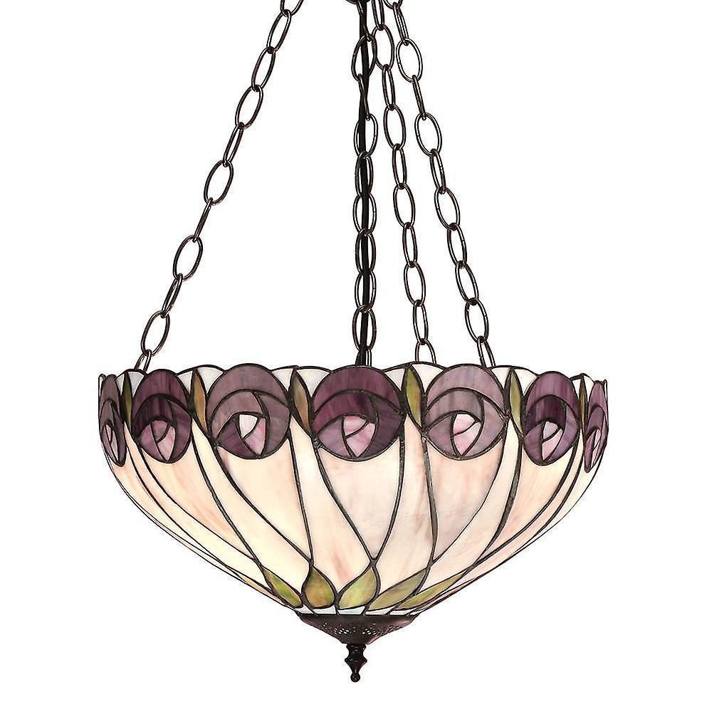 Interiors 1900 Lighting Hutchinson 3 Light Medium Inverted Ceiling Pendant Bronze, Tiffany glass, E27