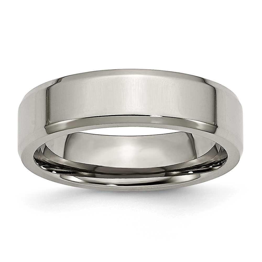 Chisel Titanium Engravable Beveled Edge 6mm Polished Band Ring Jewelry for Women - Ring Size: 5 to 14 6