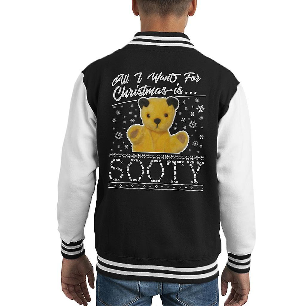 Sooty Christmas All I Want For Christmas Is Sooty Kid's Varsity Jacket Black/White Medium (7-8 yrs)