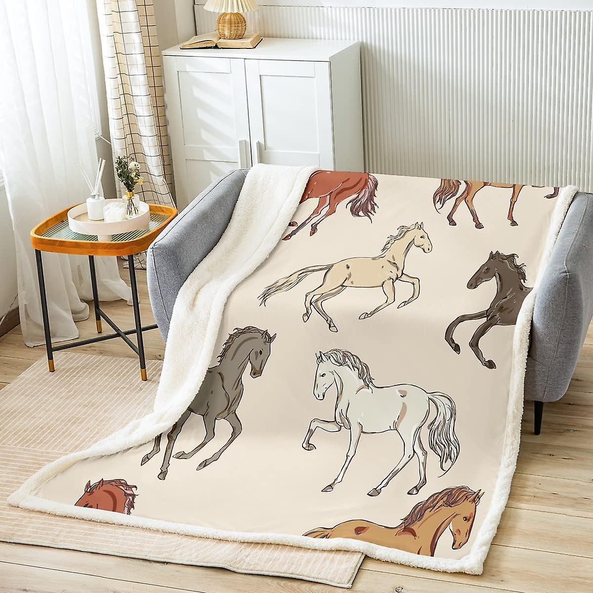 Kerota Galloping Horse Sherpa Blanket Horse Fleece Throw Blanket for Kids Boys Girls Farmhouse Animal Plush Blanket Animal Theme Fuzzy Blanket for ...