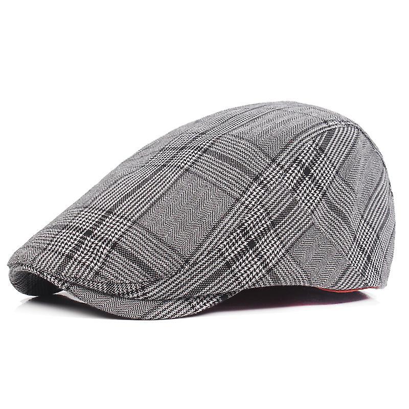 Mimigo Plaid Pattern Mens Newsboy Gatsby Hat Vintage Beret Flat Ivy Cabbie Driving Hunting Cap For Boyfriend Gift Light Gray