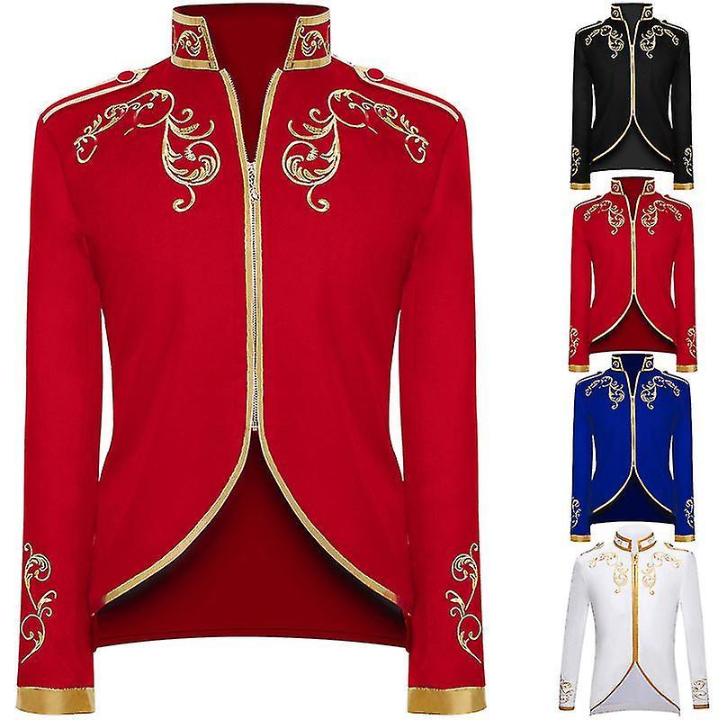 Cytlv Men's Court Fashion Prince Uniform Gold Embroidered Jacket Suit Jacket Red M