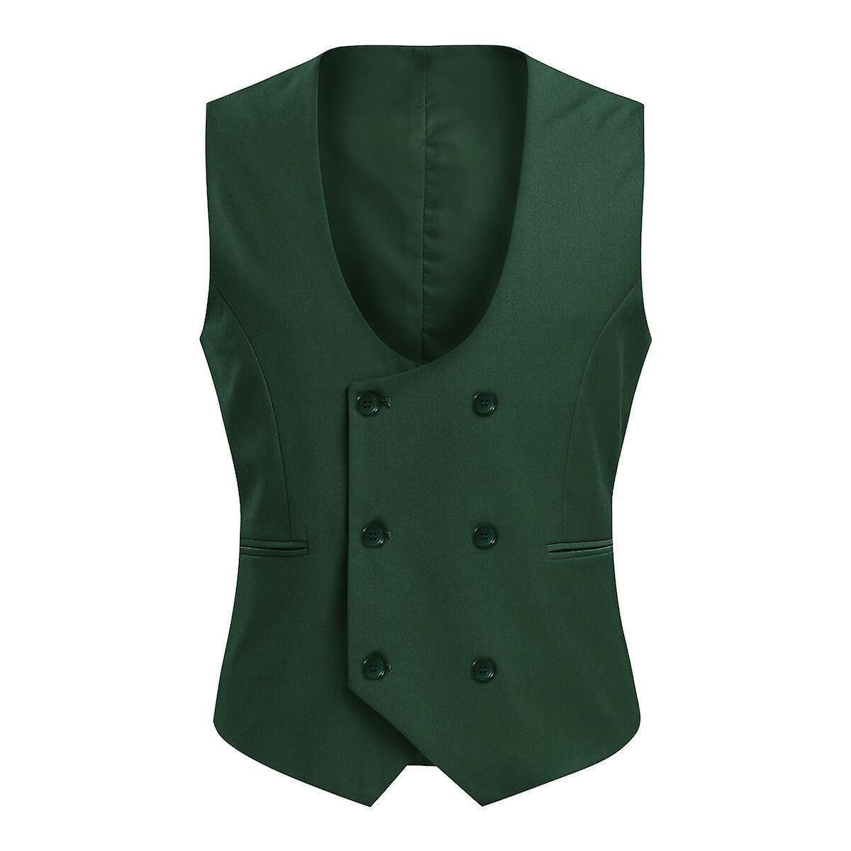 Allthemen Men's Wedding Vest, Double Breasted Solid color Slim fit Waistcoat Suitable for Weddings and Formal Occasion Dark Green L