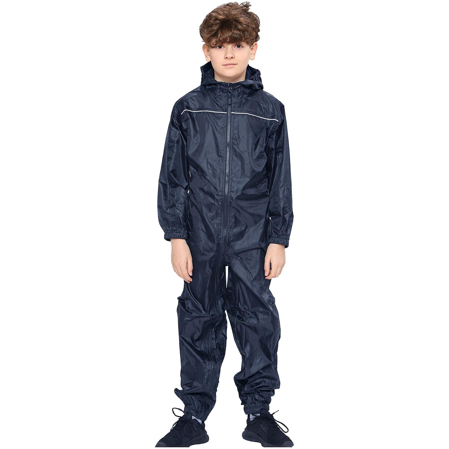 A2Z 4 Kids Unisex Waterproof Hooded Overall Rainsuit. Navy 11-12 Years