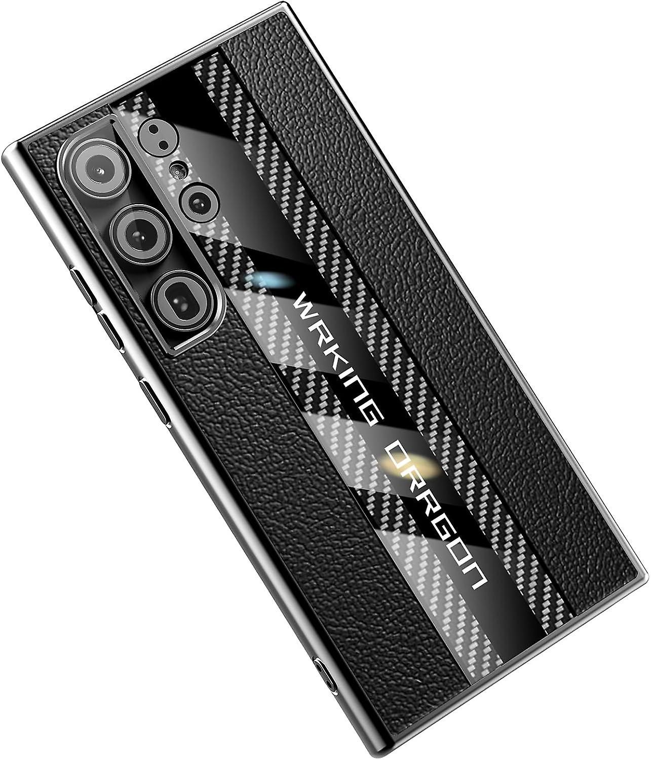 Lelinker Carbon Fiber TPU Frame &Back Leather Case for Samsung Galaxy s24 Ultra S24 Plus S24 Silicone Phone Case Black