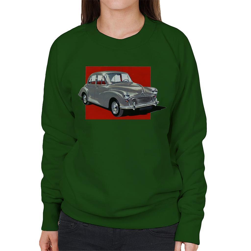 Morris Minor Red Background British Motor Heritage Women's Sweatshirt Bottle Green Small