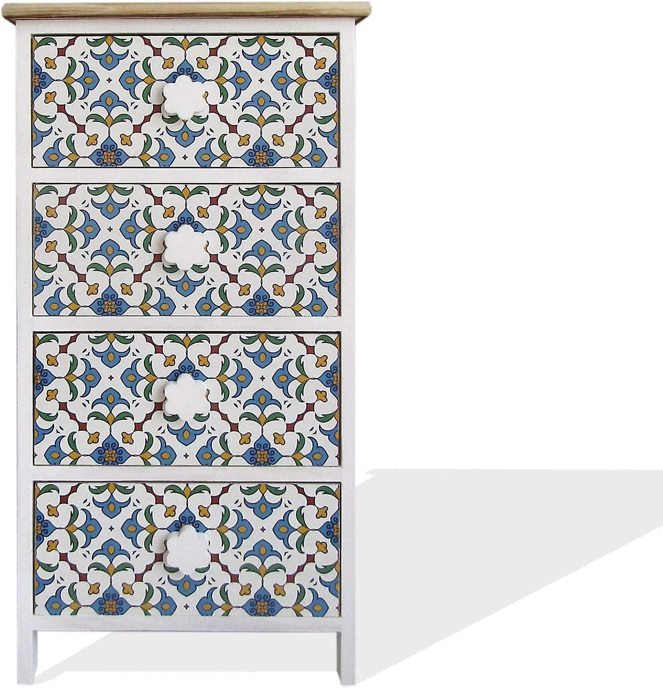 Mobili Rebecca Rebecca Furniture Chest Of Drawers 4 Majolica Drawers Light Wood Blue White 76x40x30