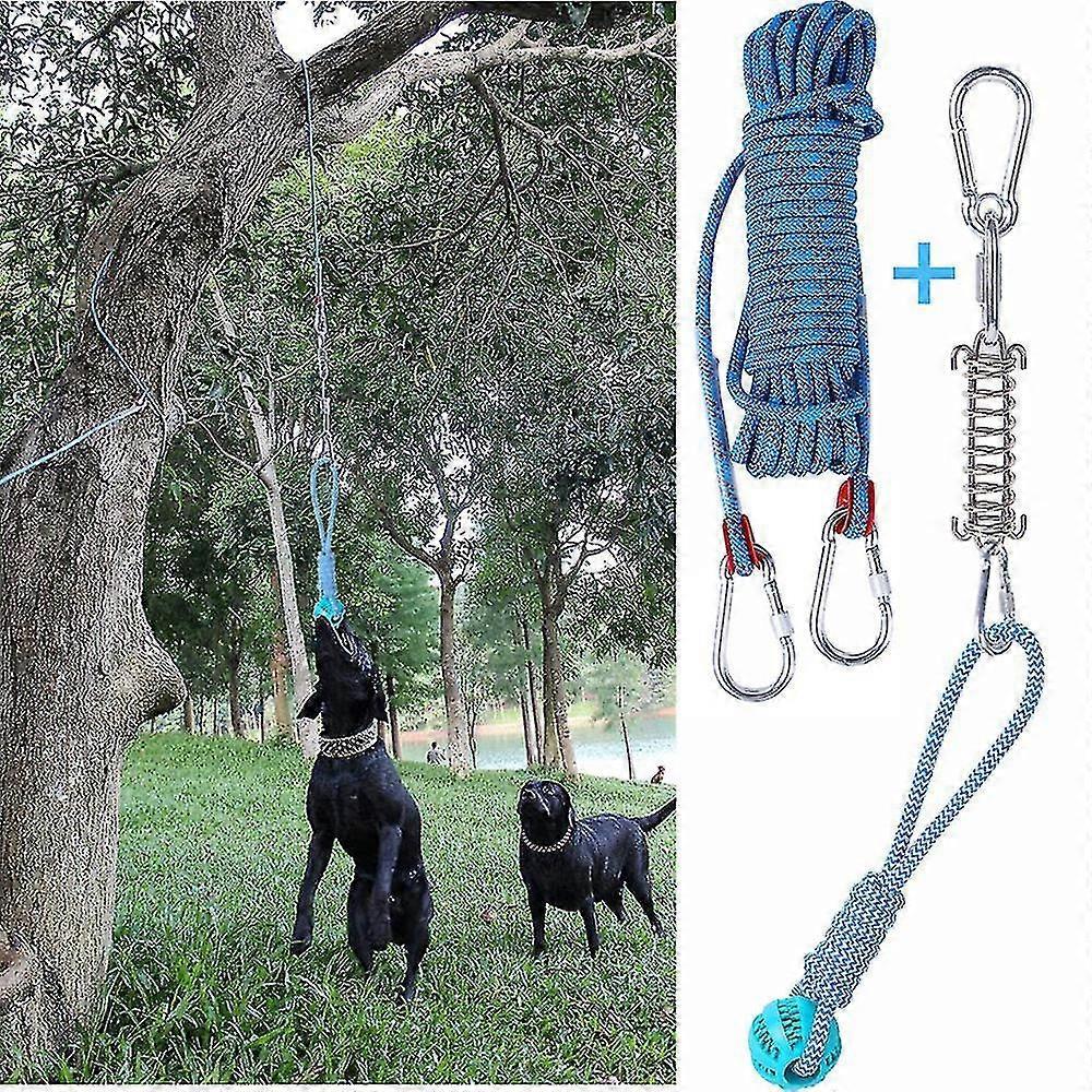 Augro Dog Spring Pole Toys Set Outdoor Hanging Exercise Cotton Rope Dog Teething Toy