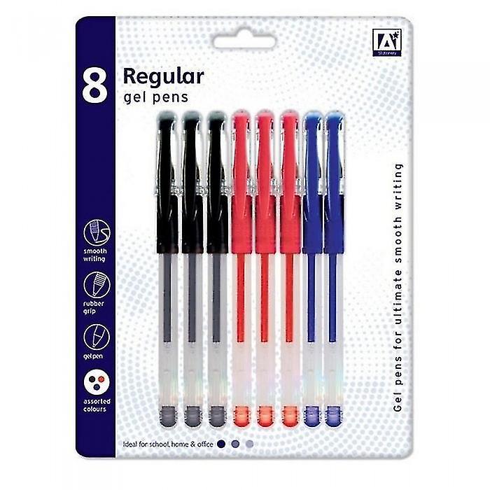 A-STAR A Star Regular Gel Pens (Pack Of 8) Black/Red/Blue 1.5 x 21 x 16.5cm