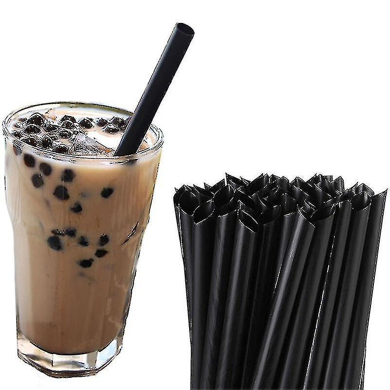 TIB Huamade 100pcs Disposable Plastic Drinking Straws Black Boba Bubble Tea Straw Tubes For Drinks Individually Packed Drinkware Bar Accessor