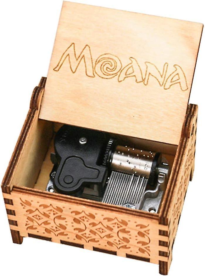 Heytea Moana Music Box 18 Note Windup Clockwork Mechanism Engraved Wood Music Box,play How Far I'll Go,brown