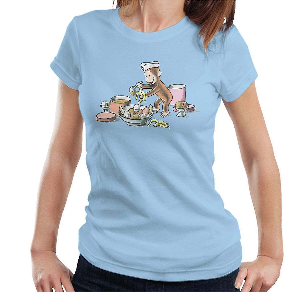 Curious George Ice Cream And Bananas Women's T-Shirt Sky Blue Large