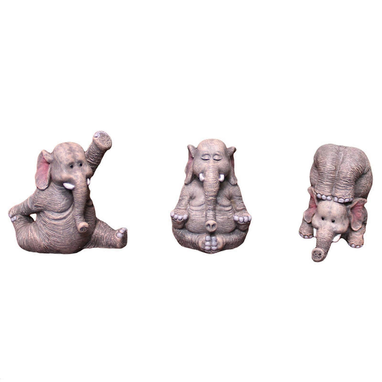 Unbrand 3 Pcs Yoga Elephant Figurine Resin 3D Craft Animals Sculpture for Family Friend