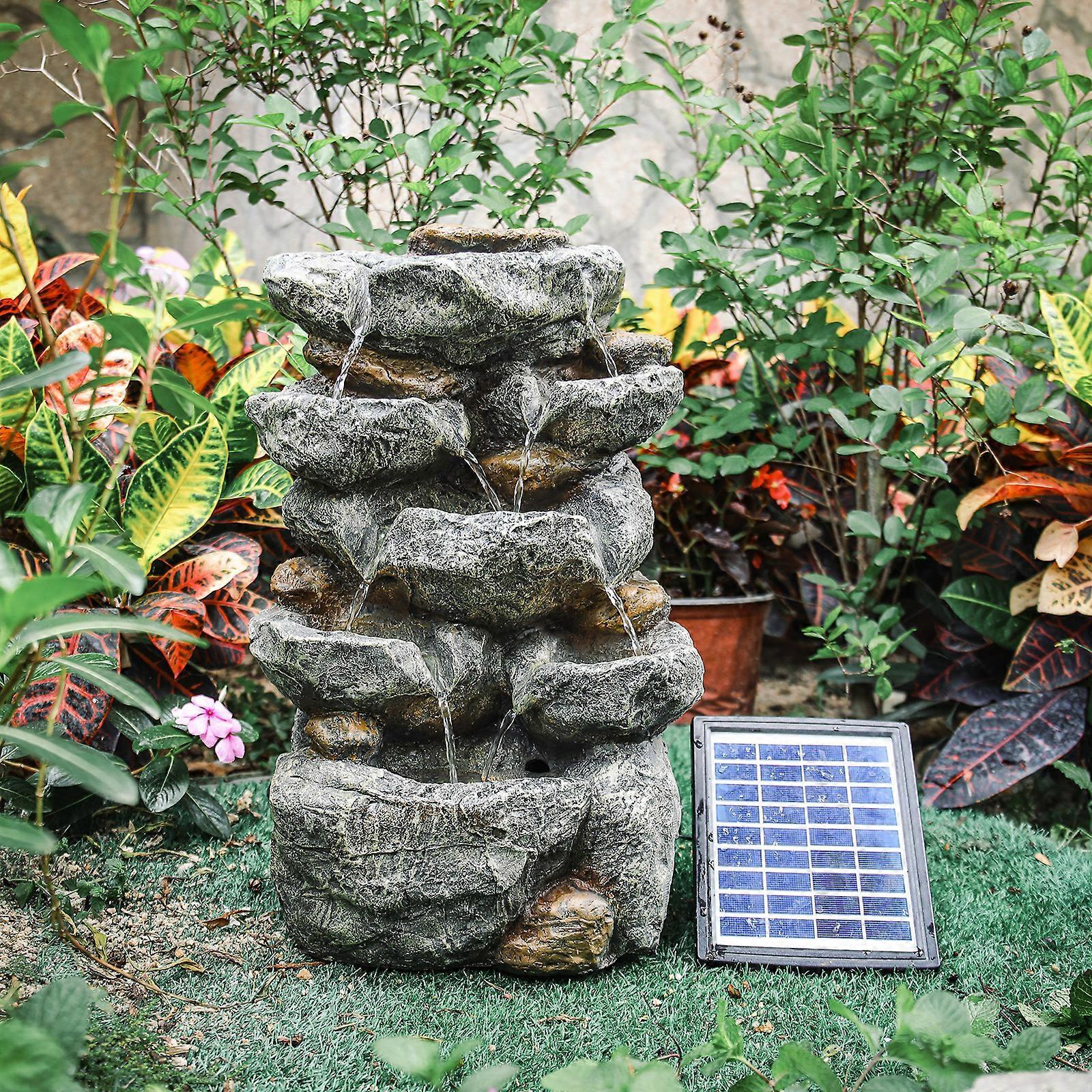 Living And Home Waterfall Rockery Garden Decor Fountain Water Feature LED Solar Panel Powered