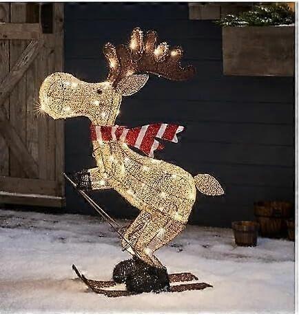 Unbrand Lighted Christmas Reindeer Decorations,Pre-Lit Lighted 2D Reindeer Outdoor Christmas Decor with Lights for Porch, Lawn and Garden