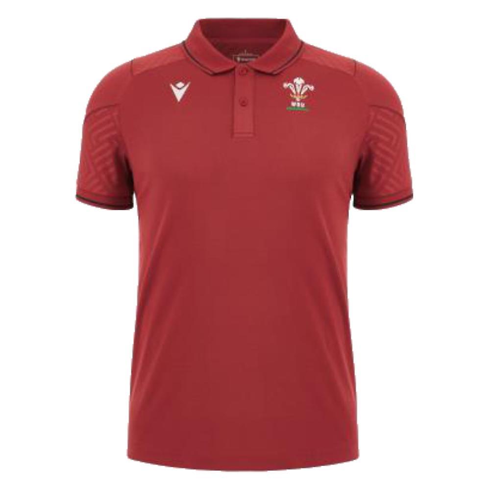 Macron 2023-2024 Wales Rugby Travel Polo Shirt (Red) XL Adults