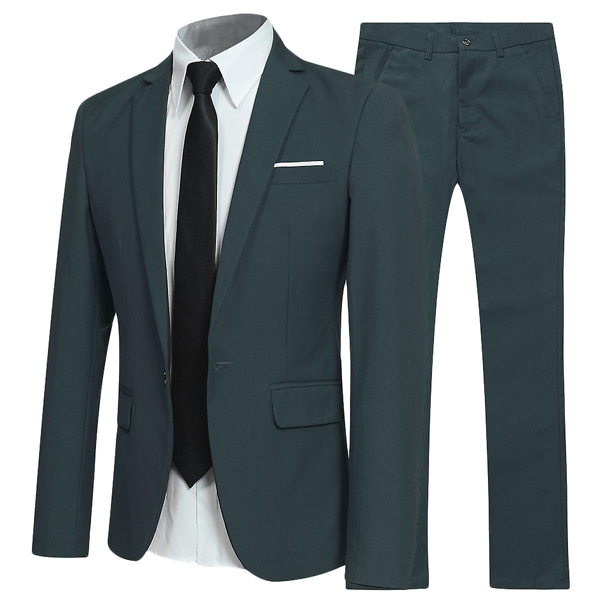 Allthemen Mens Office Slim Suit 2-Piece Business Wedding Suits Blazer and Pants Green M